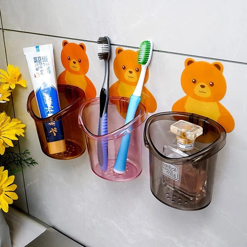 Wall Mounted Bear Toothbrush Holder Cup, Punch Free Storage Rack, Cute Bear Punch Free Bathroom Storage Box, Bathroom Supplies Organizer Wall Mounted Bear Toothbrush Holder Cup, Punch Free Storage Rack, Cute Bear Punch Free Bathroom Storage Box, Bathroom Supplies Organizer